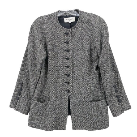 HANAE MORI Black White Tweed Blazer Jacket Size 9A3 - XS - Picture 1 of 12